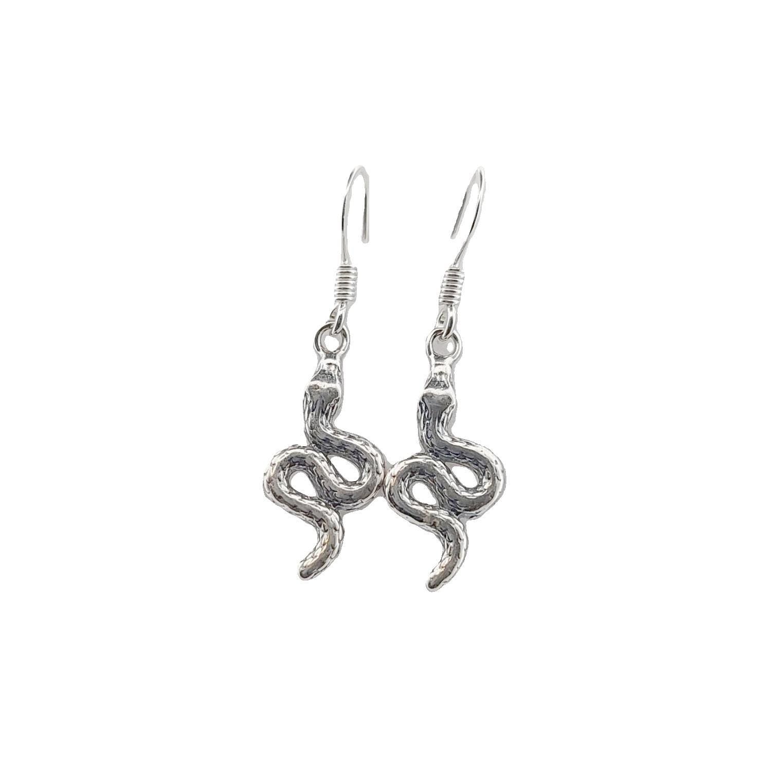 Sterling Silver Snake Earrings: Greek Mythology Serpent Dangle