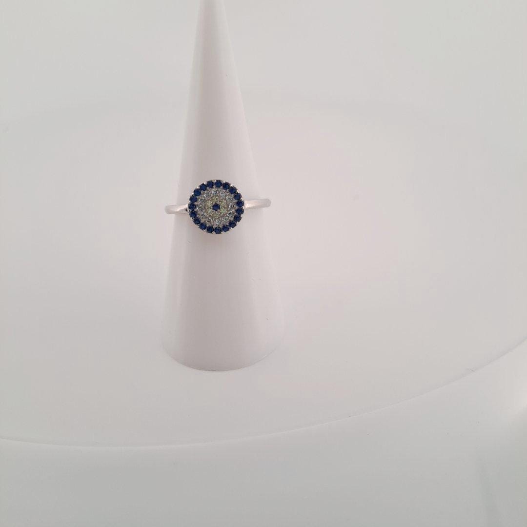 Evil Eye Ring Silver 925 With Zircon Pavé - Minimalist Protective Circle Design