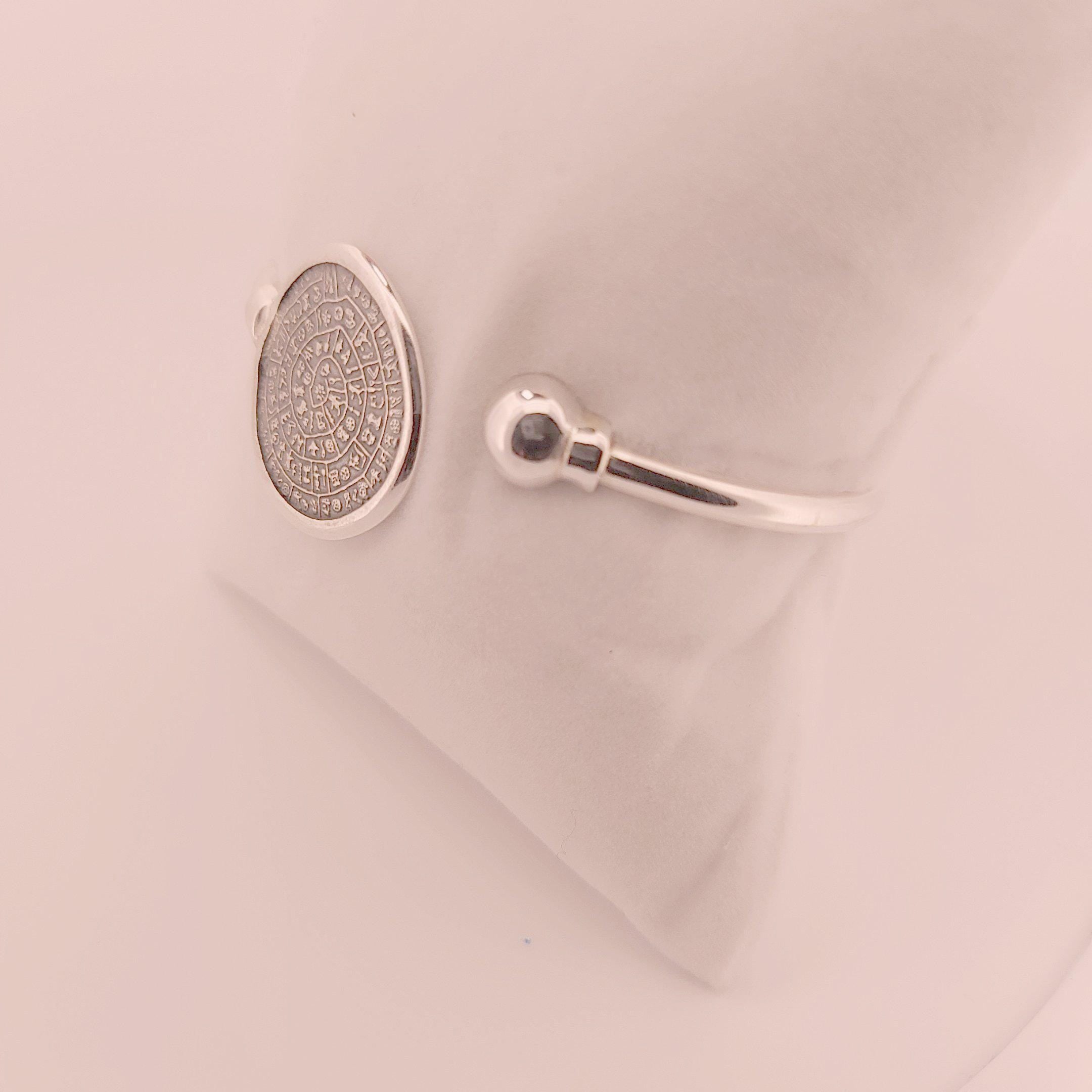 Sterling Silver Phaistos Disc Bracelet: Ancient Minoan Design