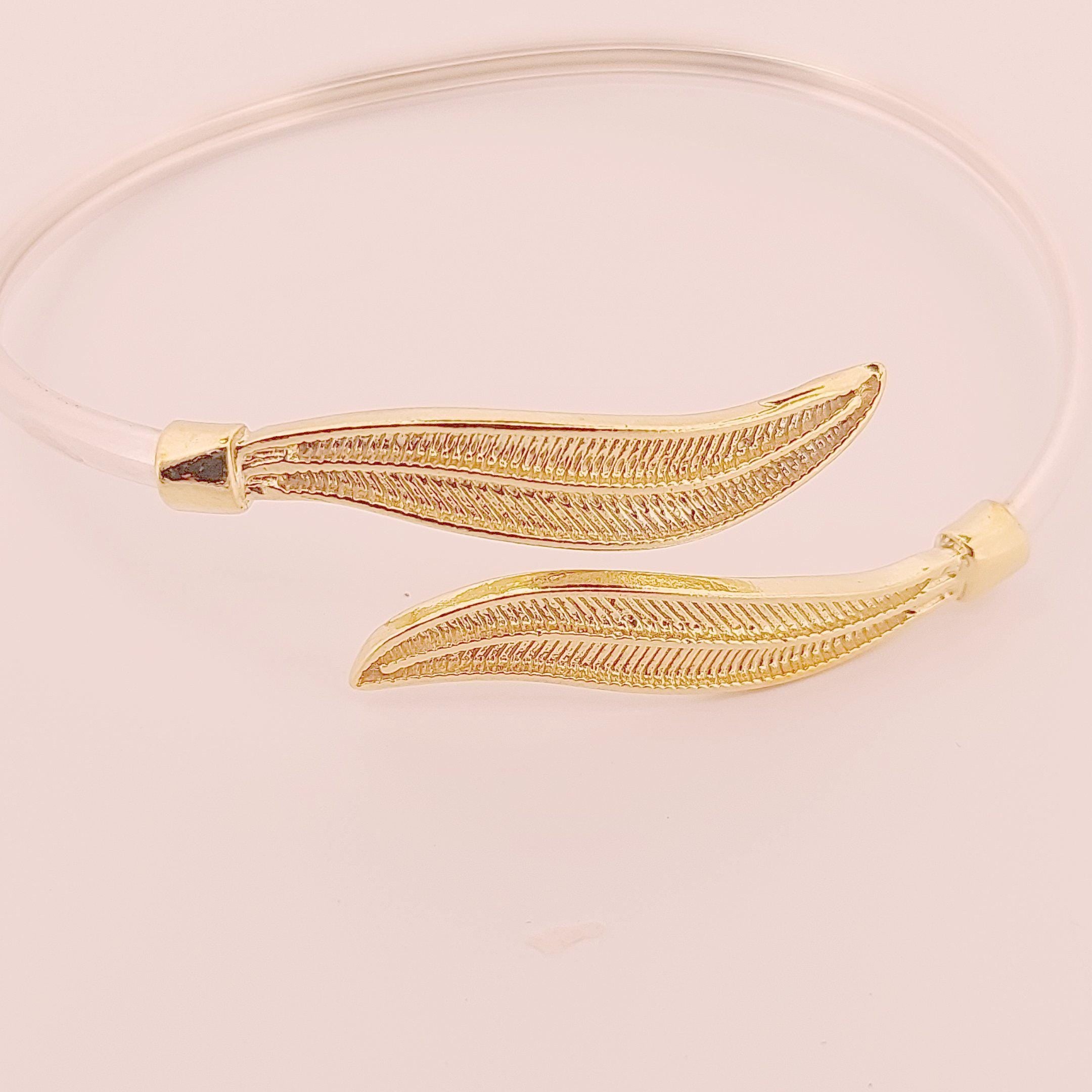 Gold Plated Olive Leaf Bangle Bracelet: Greek Inspired Design