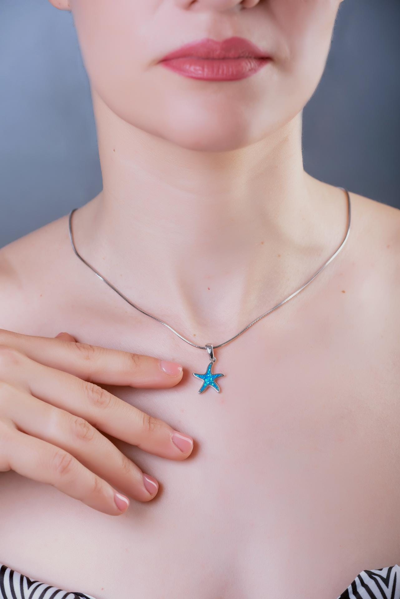 Sterling Silver 925 Blue Opal Starfish Pendant