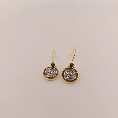 Athena's Owl Dangle Earrings: Silver & Gold-Plated Wisdom
