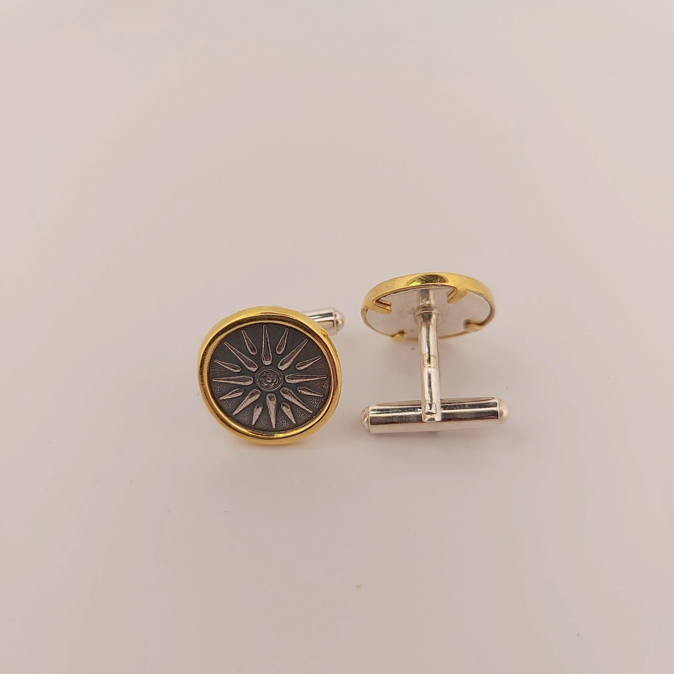 Vergina Sun Cufflinks: Gold & Silver Macedonian Star Cufflinks