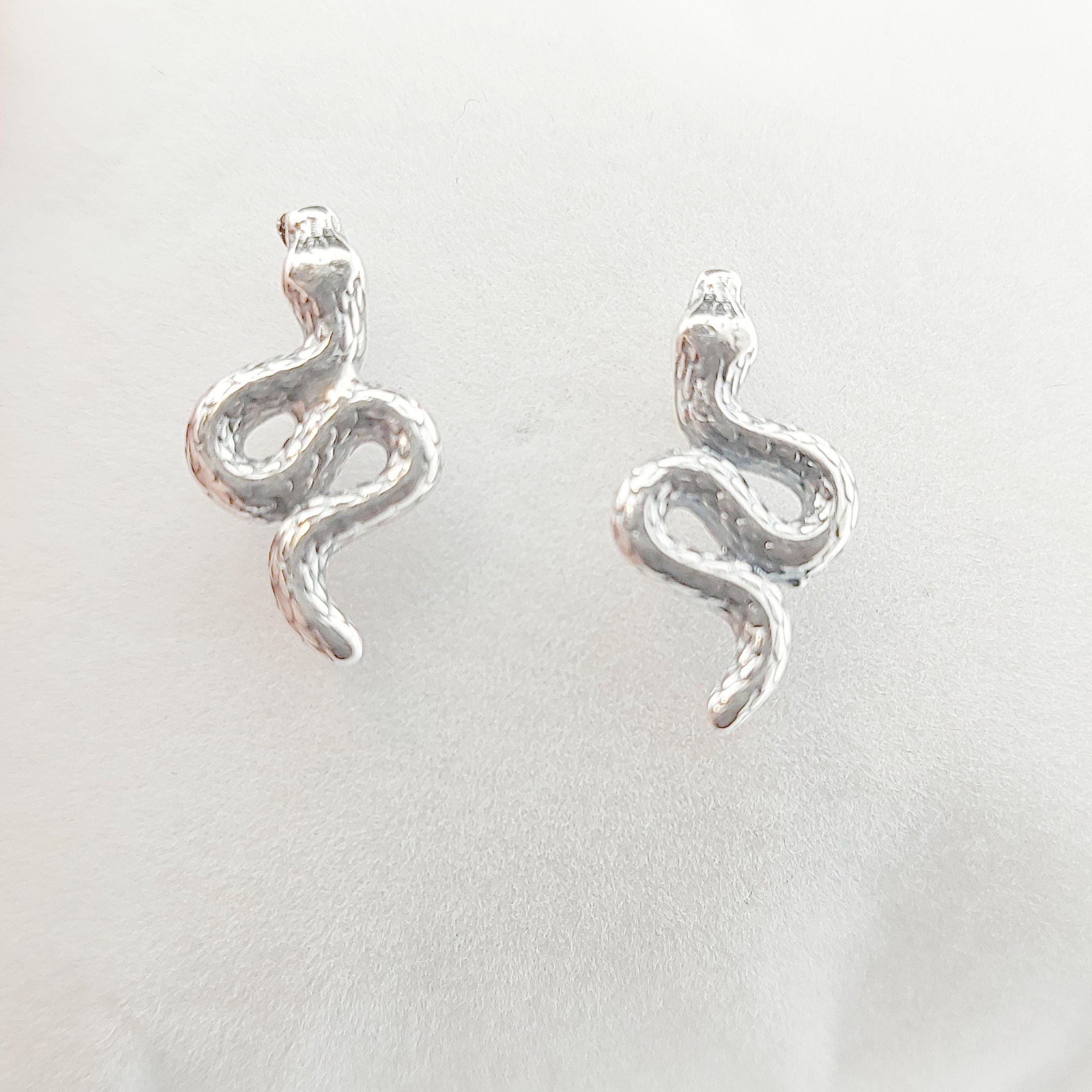 Sterling Silver Snake Stud Earrings: Greek Mythology Serpent Design