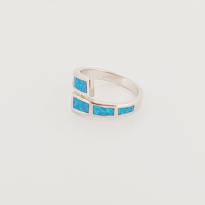 Silver Opal Ring, Inspired from Greek Colors, Elegant Wrap-around Design