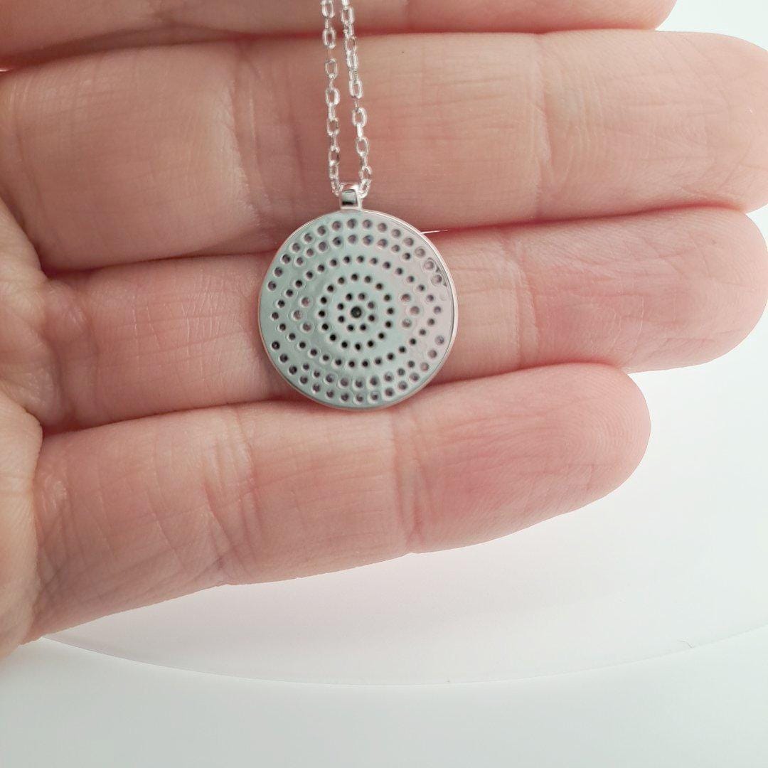 Evil Eye Pendant Necklace - Silver Zirconia Eye Charm with Blue Green Stones