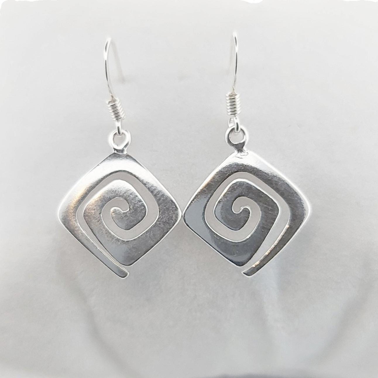 Sterling Silver Greek Key Earrings: Handcrafted Spiral Dangle