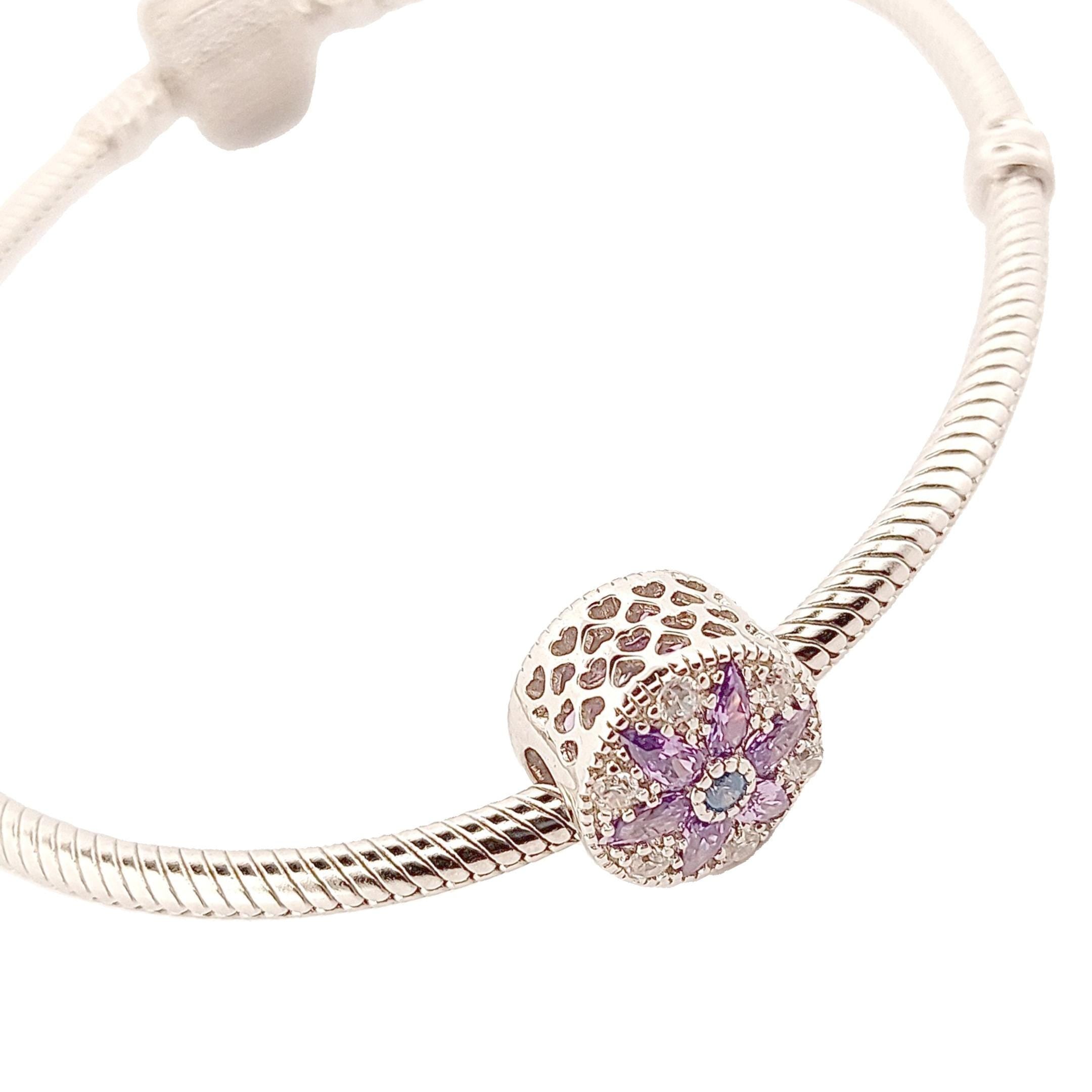 Purple Opal Flower Charm Bead: Sterling Silver Greek Design