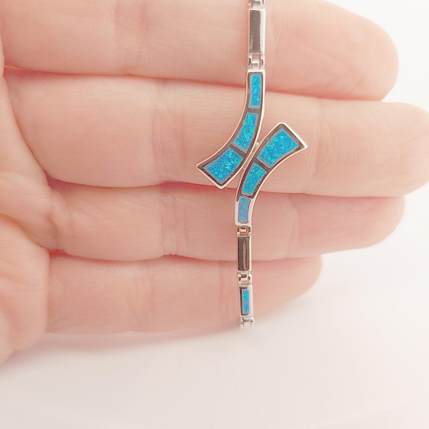 Blue Opal Silver Bracelet, Greek Design