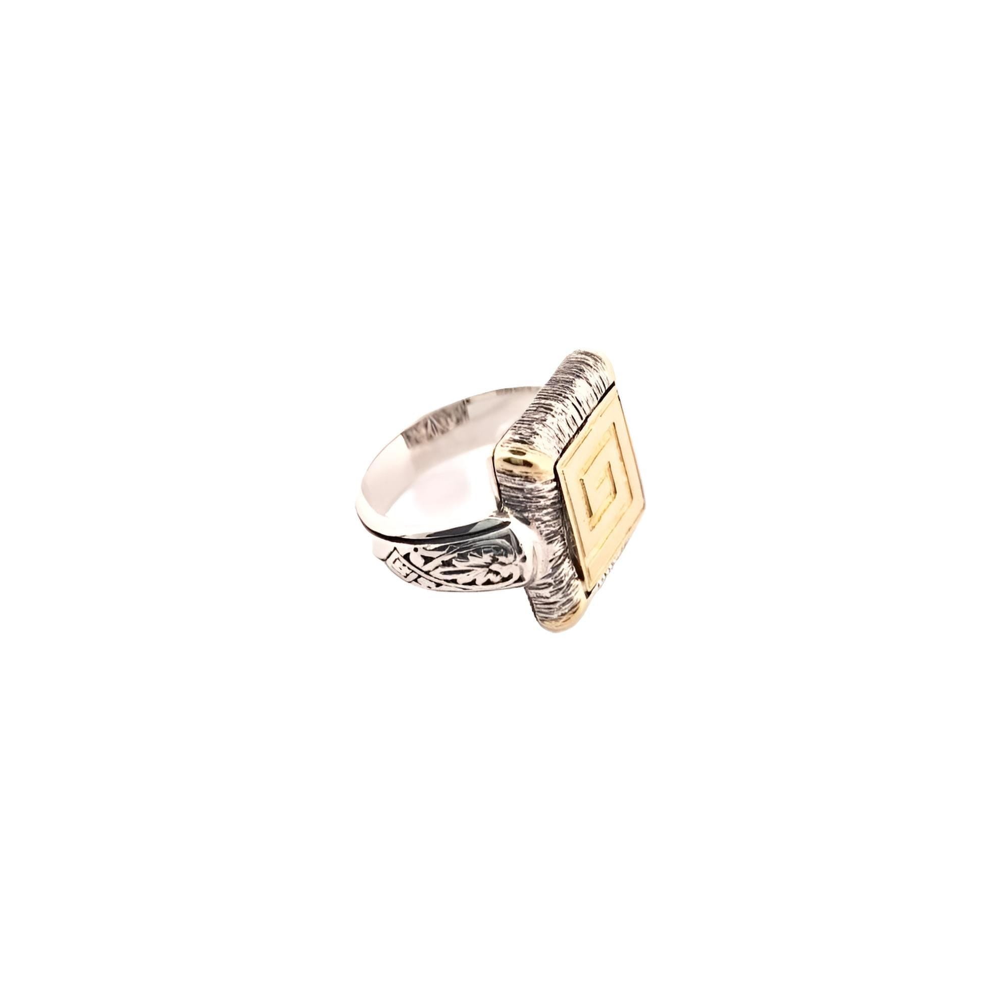 Byzantine Statement Ring – Two Tone Gold Silver Ornate Square Band