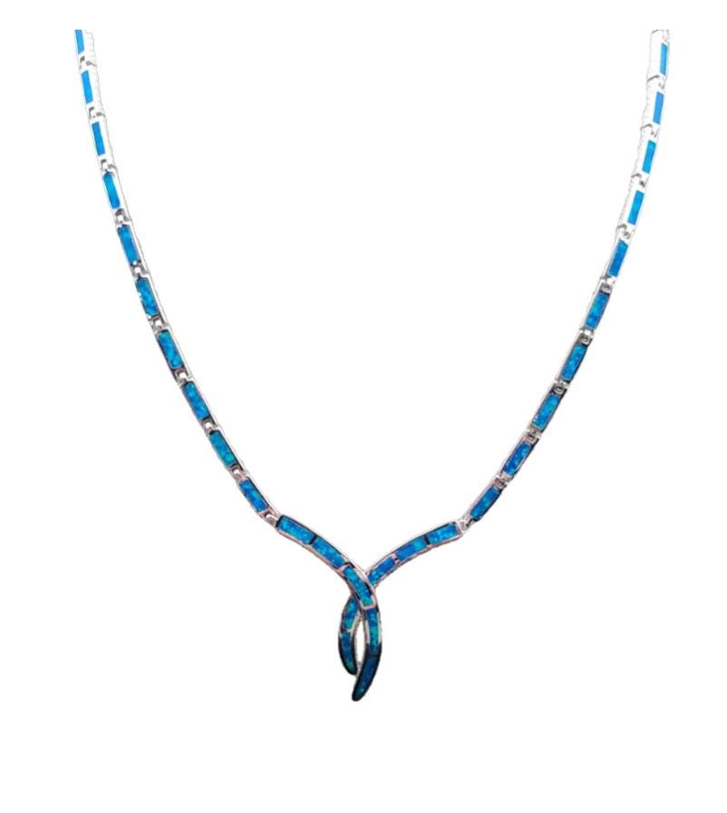 Silver Blue Opal Necklace, Greek Inspired Design