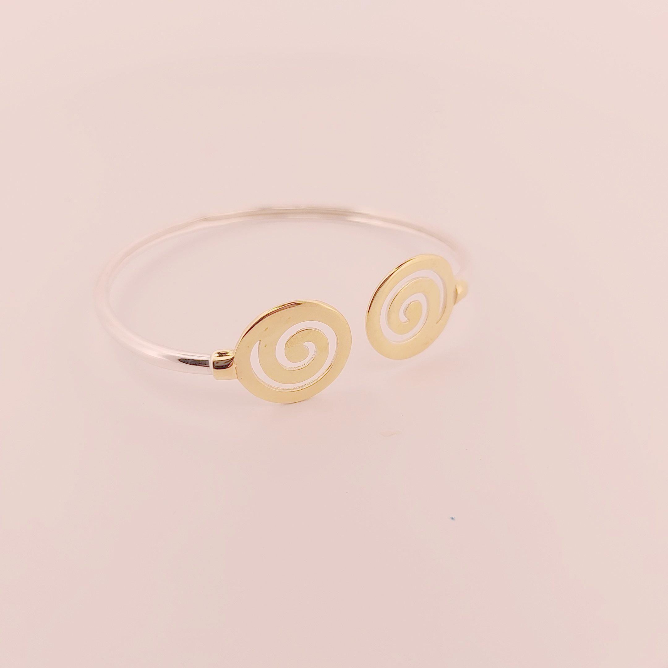Gold Plated Spiral Bangle Bracelet: Greek Key Meander Design