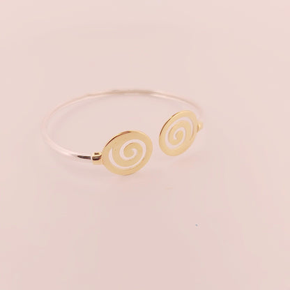 Gold Plated Spiral Bangle Bracelet: Greek Key Meander Design