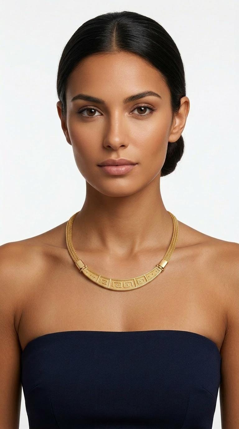 Gold Plated Necklace – Greek Key Jewelry with Byzantine Chain & Layered Gold Chains