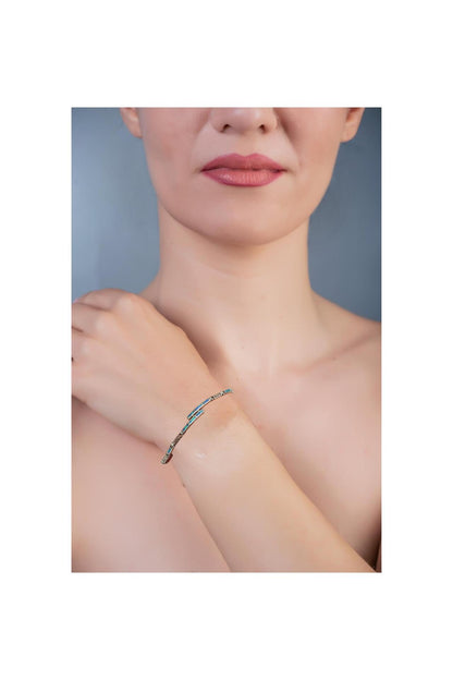 Blue Opal Greek Key Bracelet, Meander Design Bracelet