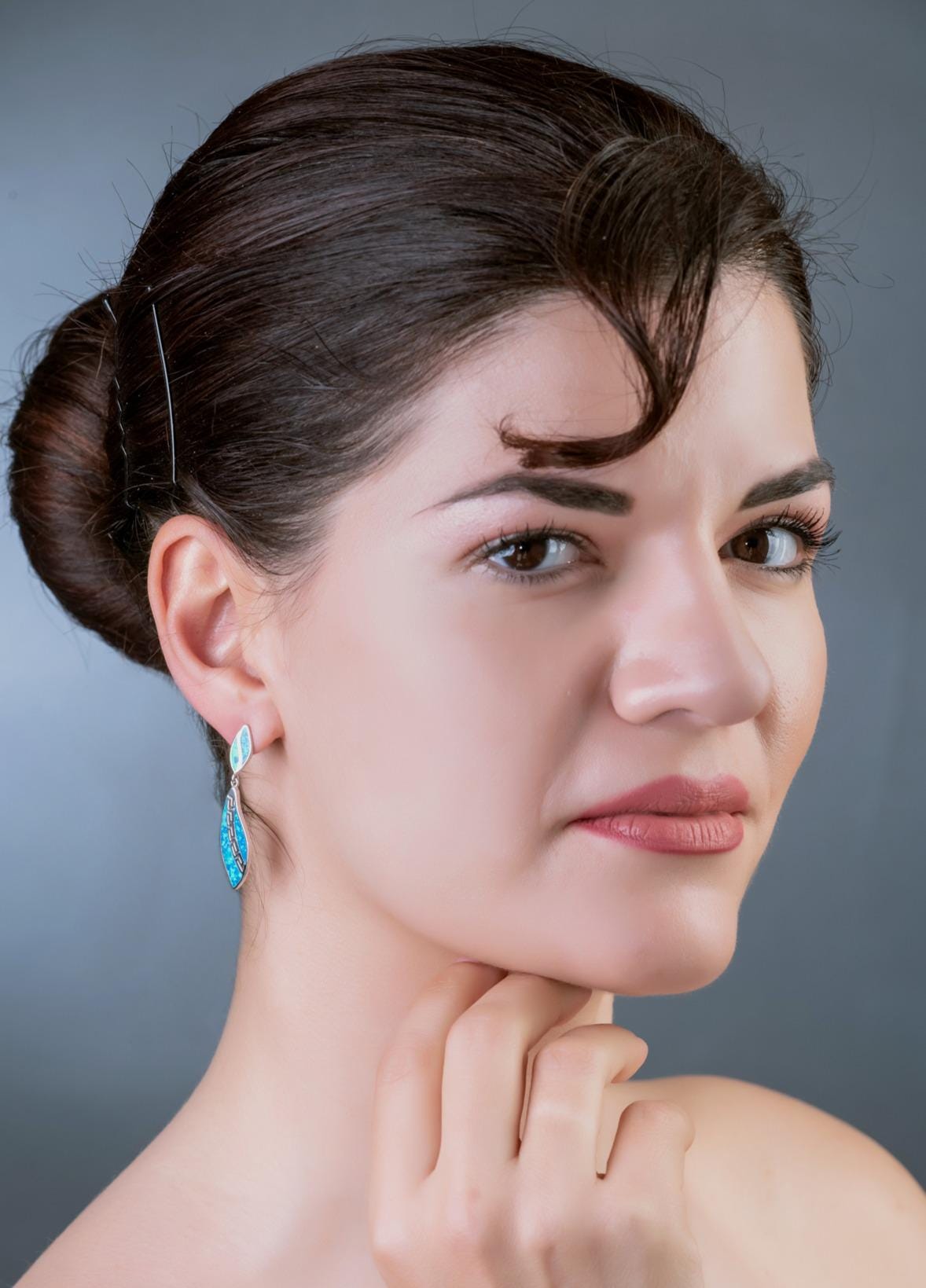 Blue Opal Dangle Earrings: Sterling Silver Greek Key Design