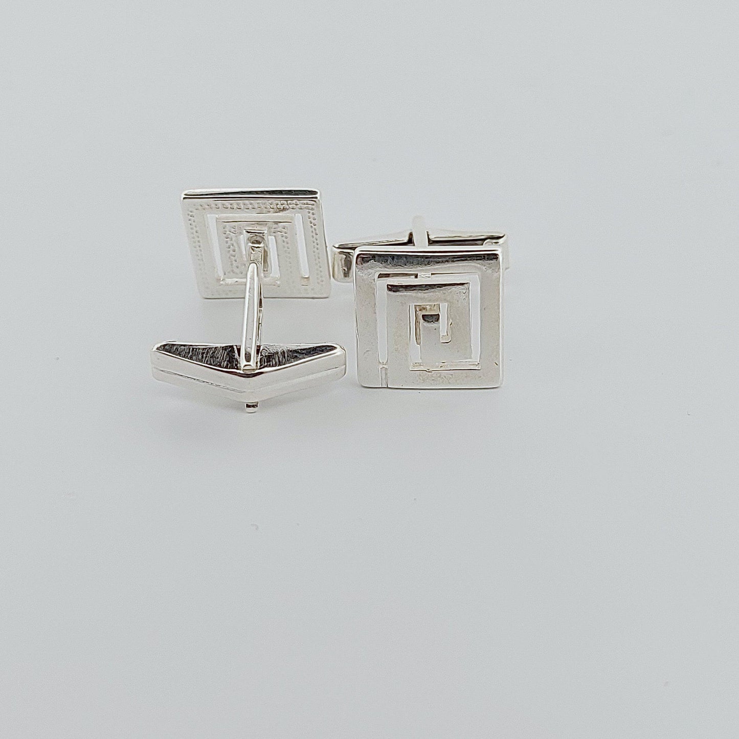 Greek Key Sterling Silver Cufflinks: Square Meander Design