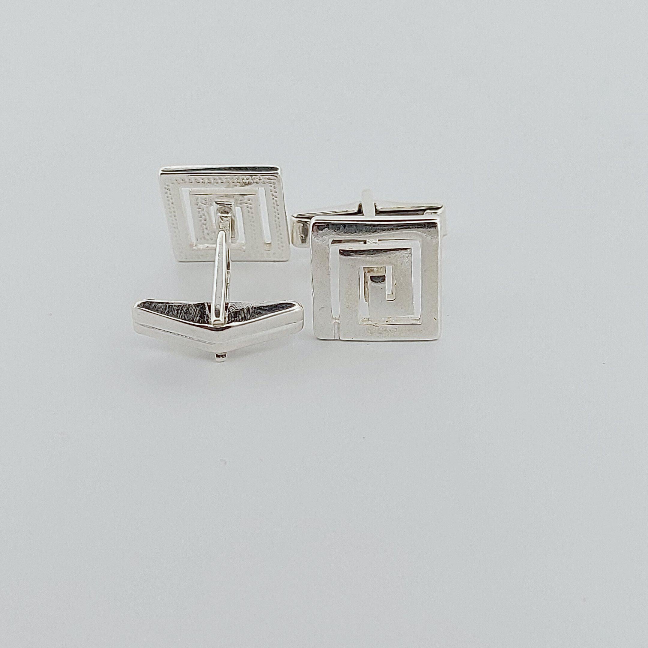 Greek Key Sterling Silver Cufflinks: Square Meander Design