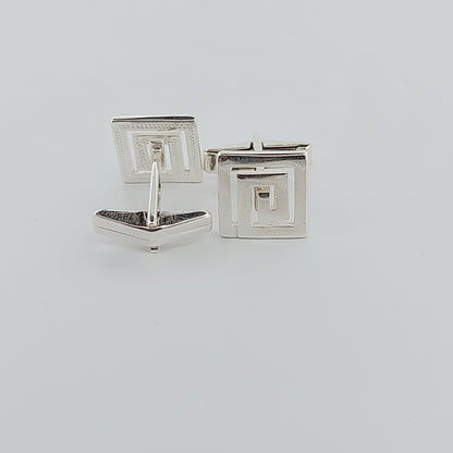 Greek Key Sterling Silver Cufflinks: Square Meander Design