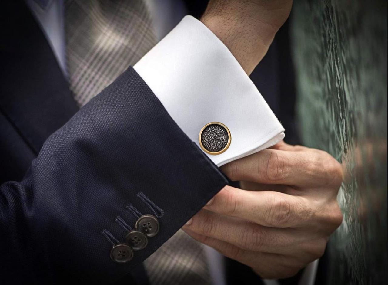 Phaistos Disc Cufflinks: Silver & Gold Plated Minoan Design