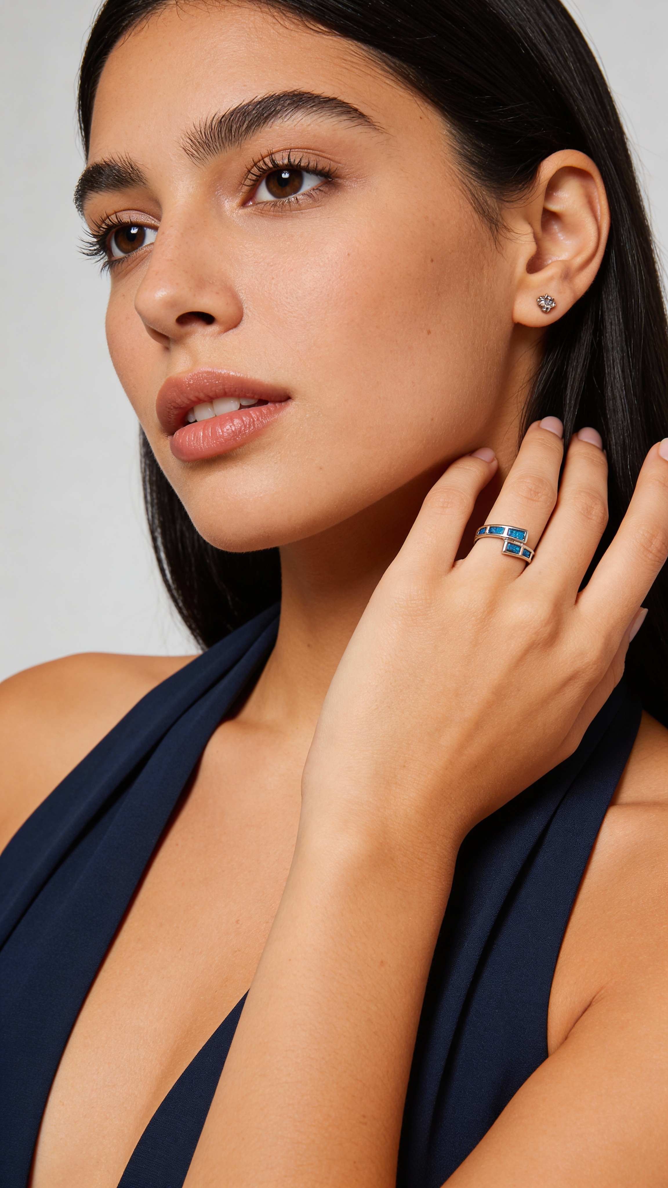 Silver Opal Ring, Inspired from Greek Colors, Elegant Wrap-around Design