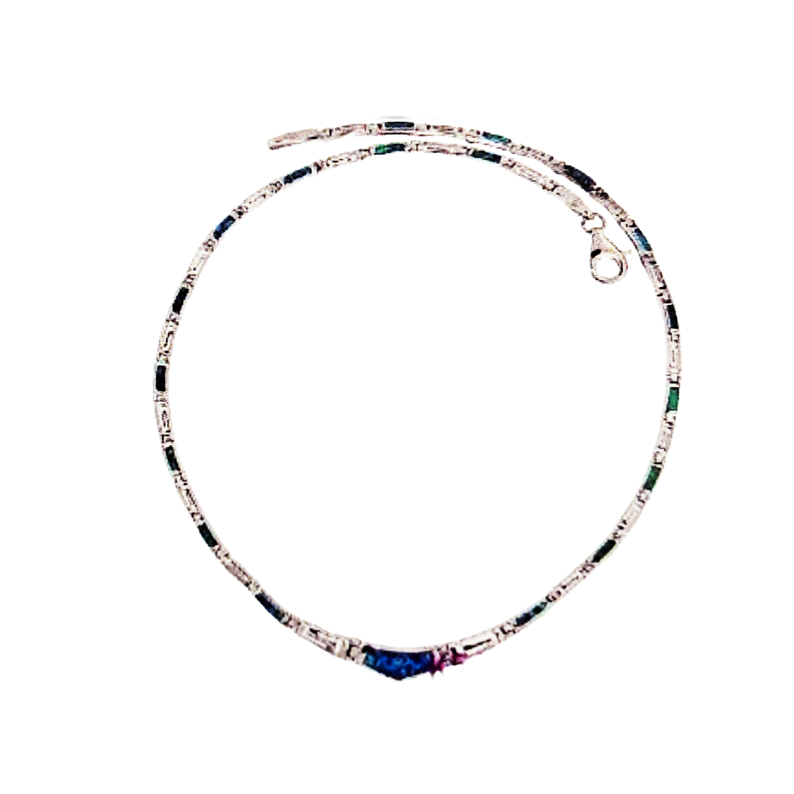 Sterling Silver Blue Opal Necklace with Greek Key Meander Design