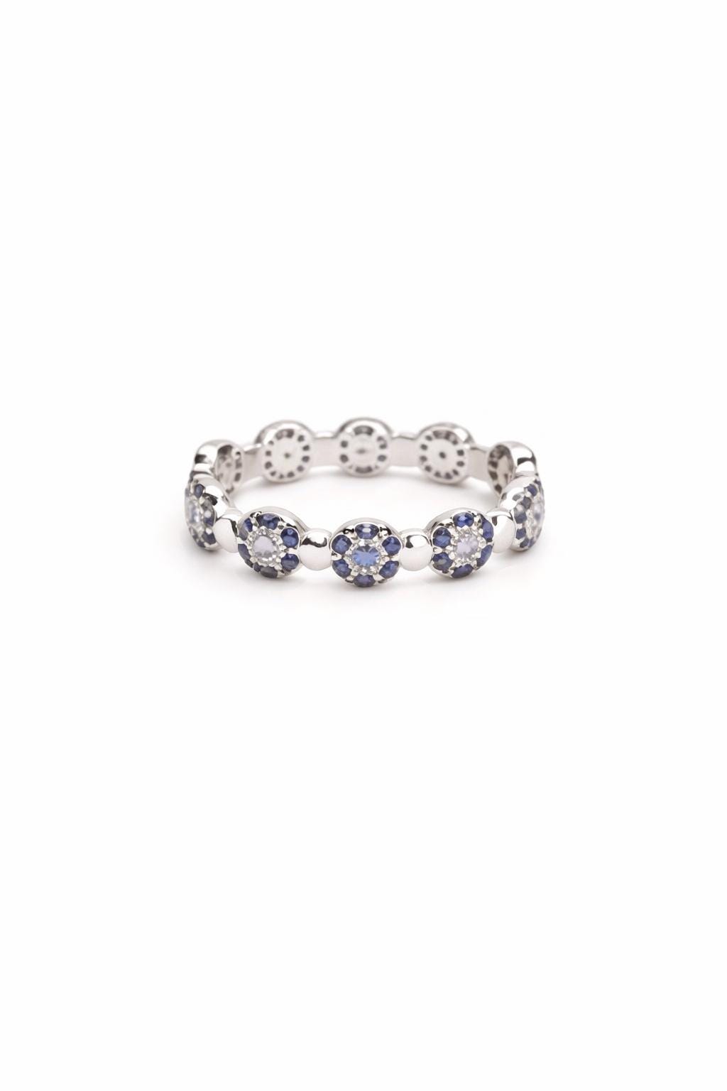 Evil Eye Eternity Ring – Silver 925 Full Band Blue Zircon CZ Design