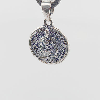 Leonidas Spartan Warrior Sterling Silver Medallion Pendant, Ancient Greek King Design