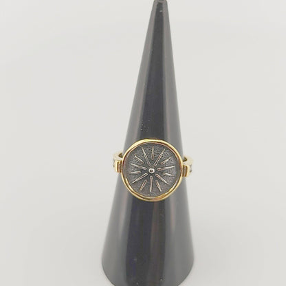 Macedonian Star Signet Ring, Silver Gold Plated, Greek Motif Design