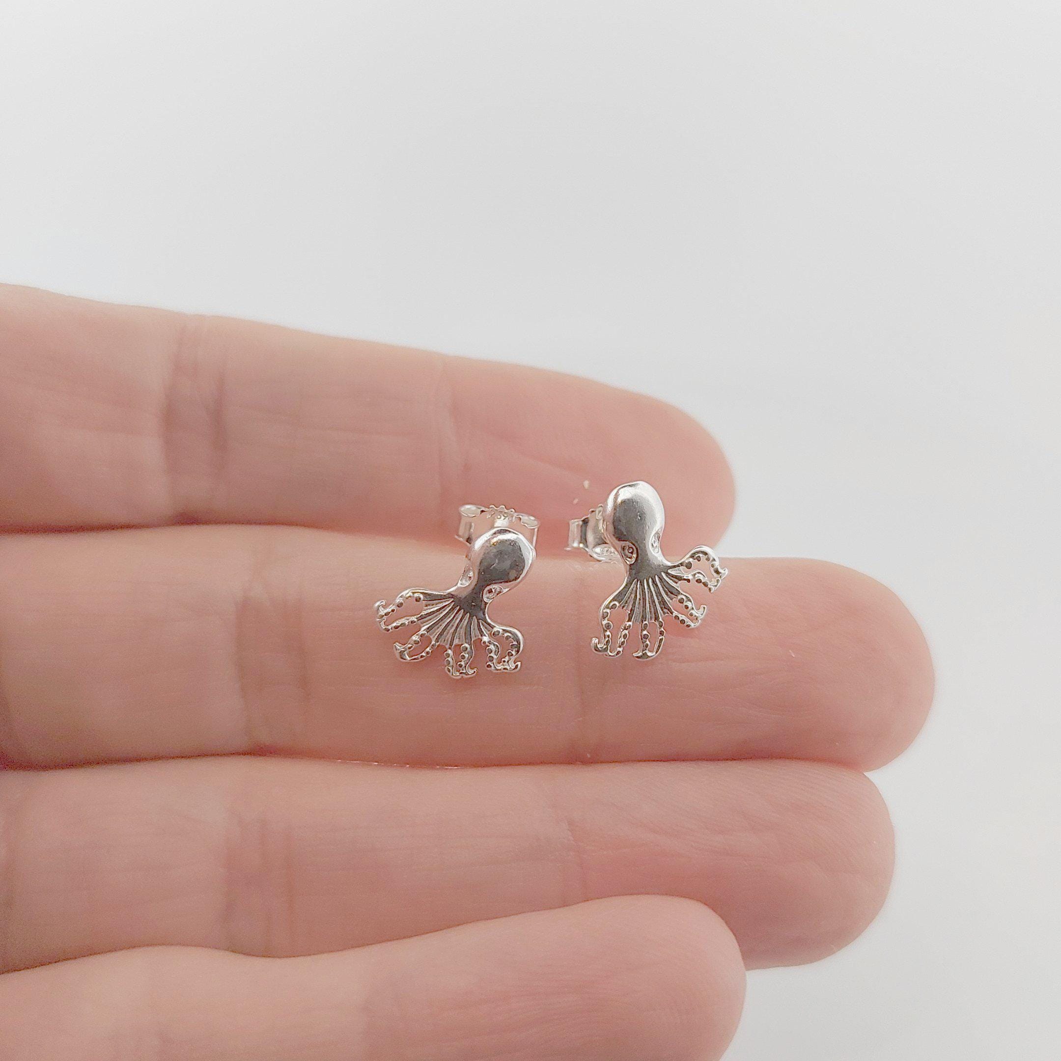 Sterling Silver Octopus Stud Earrings, Greek Mythology Inspired Design