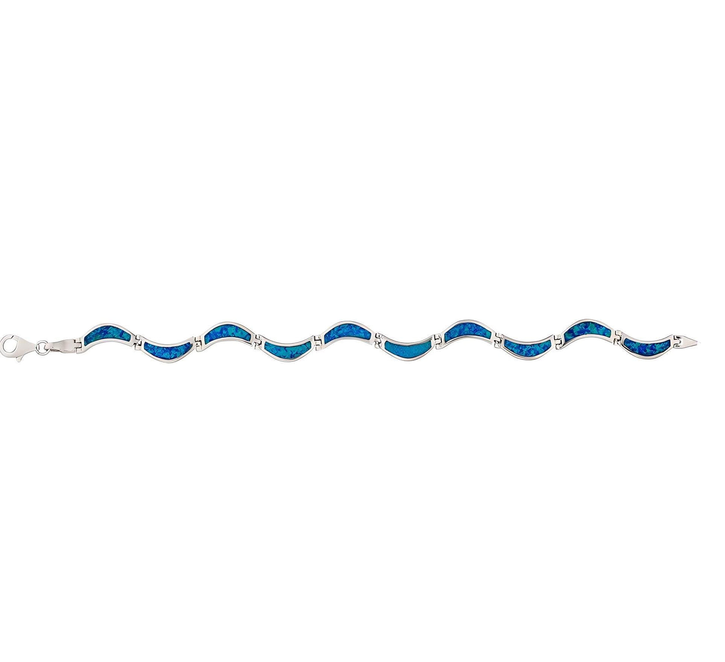 Blue Opal Wave Greek Key Bracelet, Sterling Silver 925, Meander Design Bracelet