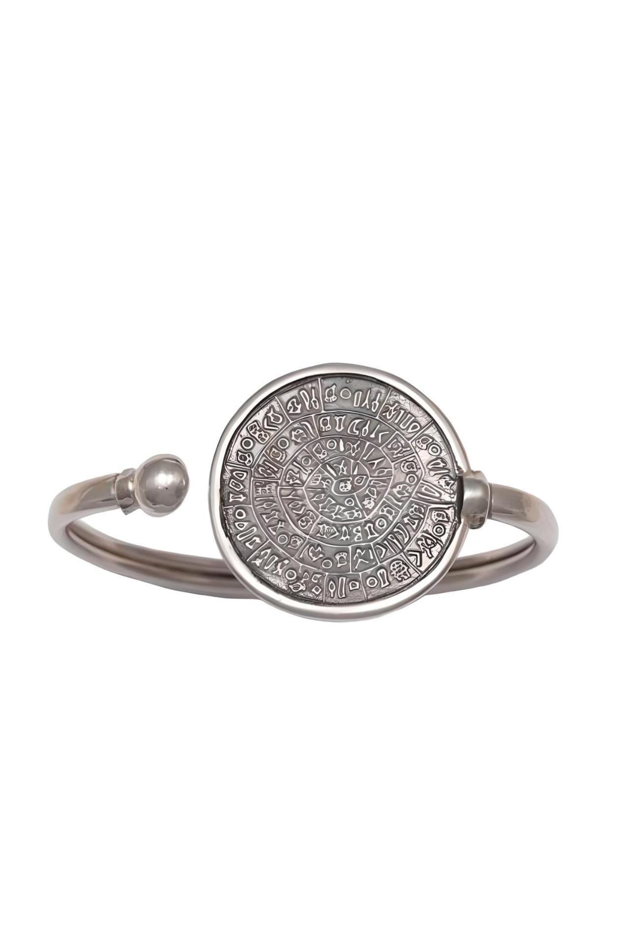 Sterling Silver Phaistos Disc Bracelet: Ancient Minoan Design