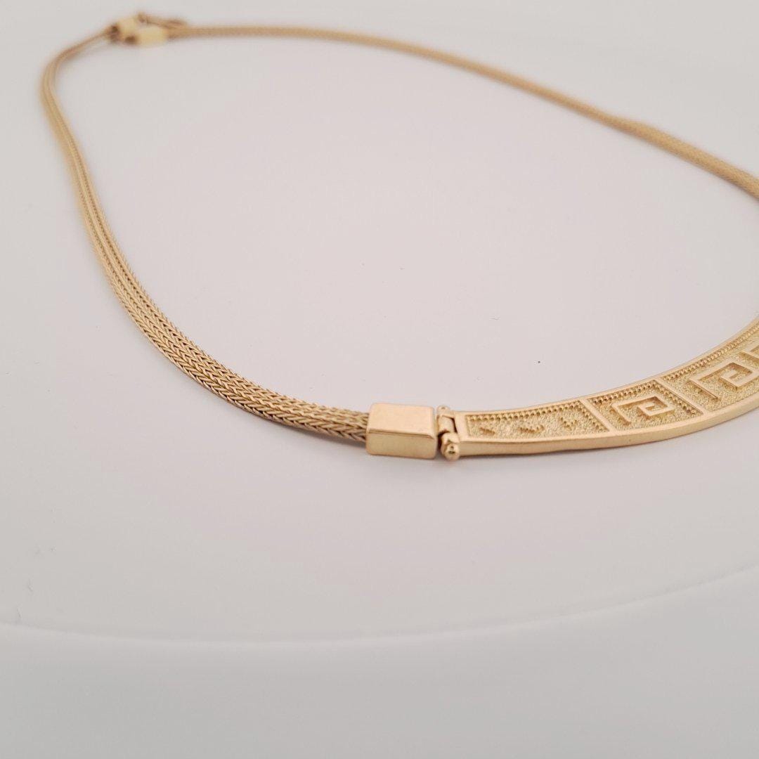 Gold Plated Necklace – Greek Key Jewelry with Byzantine Chain & Layered Gold Chains