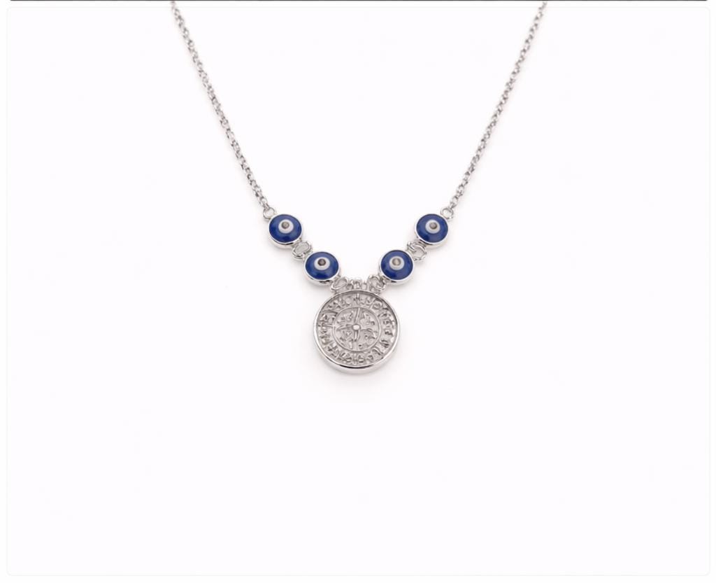 Evil Eye Necklace – Blue Eye Necklace with Phaistos Disc Pendant | Silver Chain