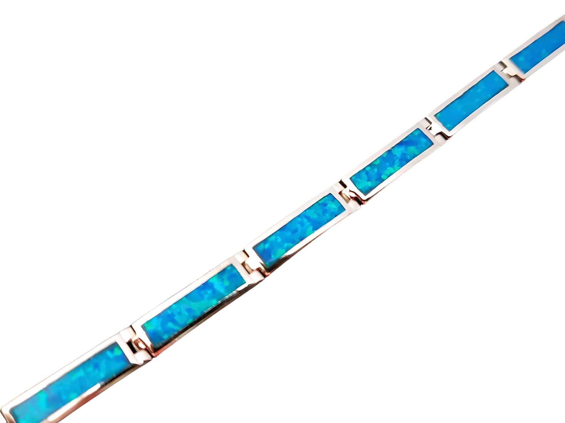 Sterling Silver 925 Blue Opal Bracelet, Greek Inspired Design