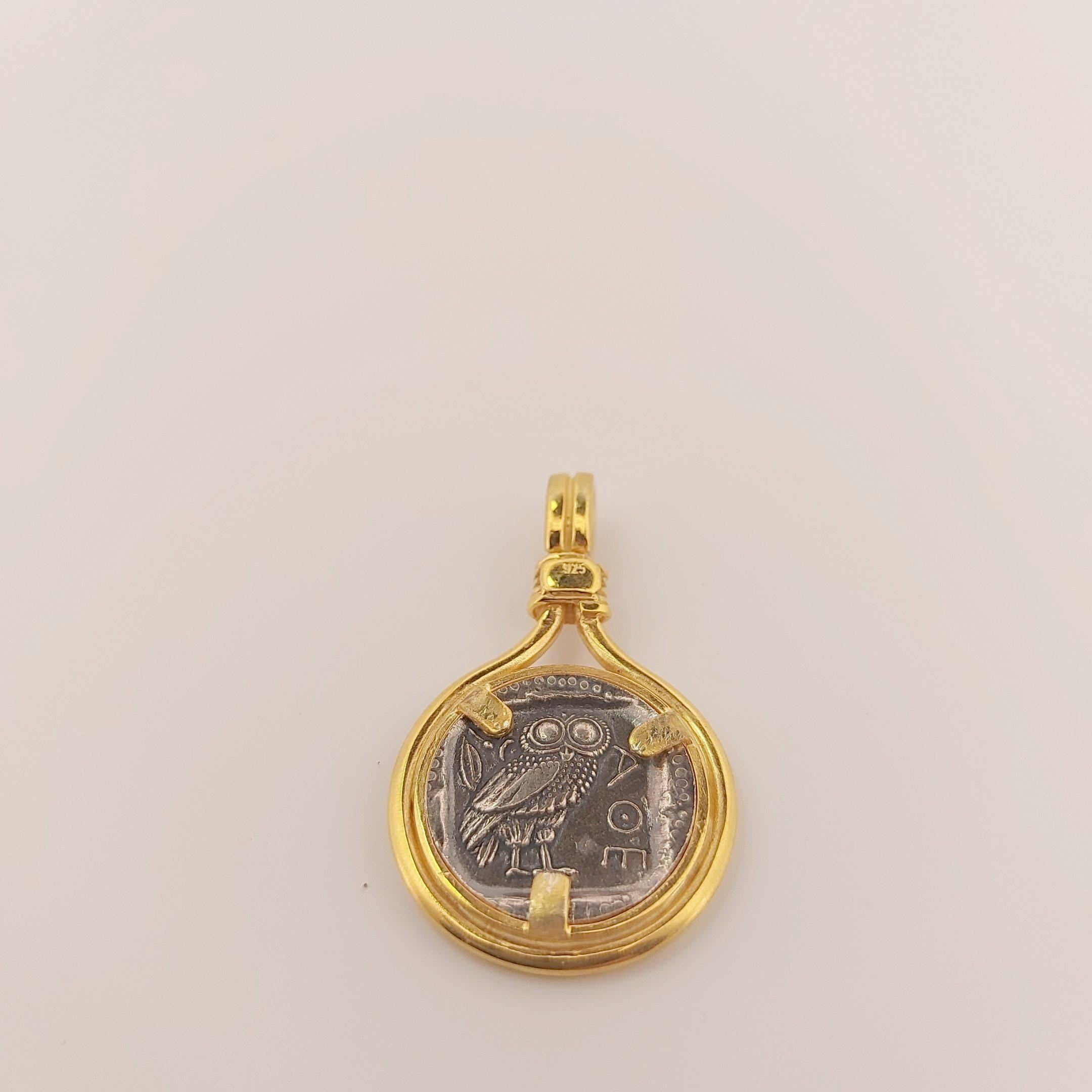 Athena Greek Goddess Bangle: Silver & Gold Coin Medallion Bracelet