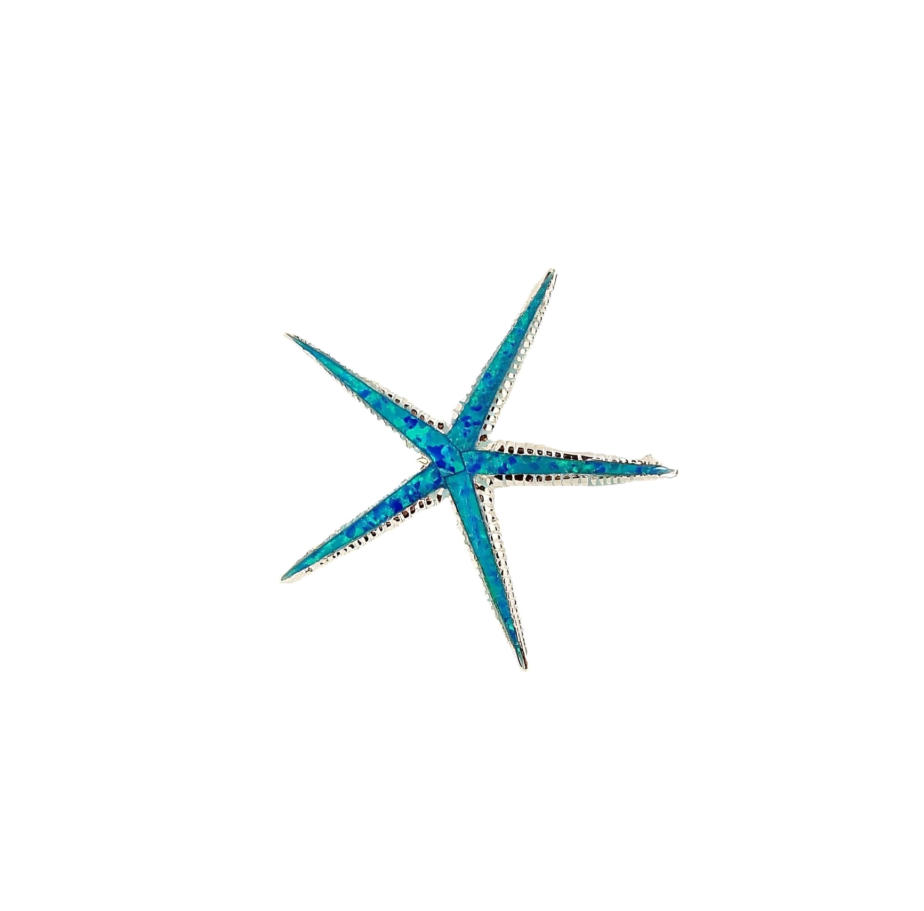 Sterling Silver 925 Blue Opal Starfish Charm, Greek Design Inspired