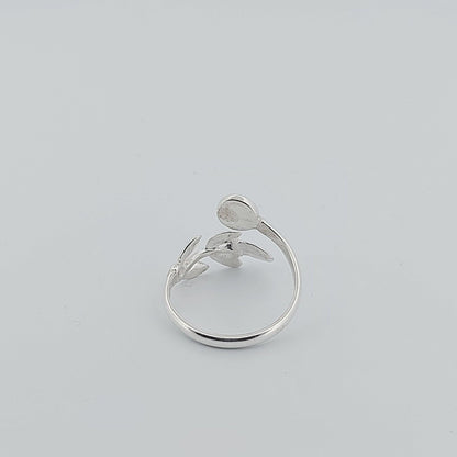 Silver Blue Opal Ring with Olive Leaf Design, Greek Collection, 925 Silver