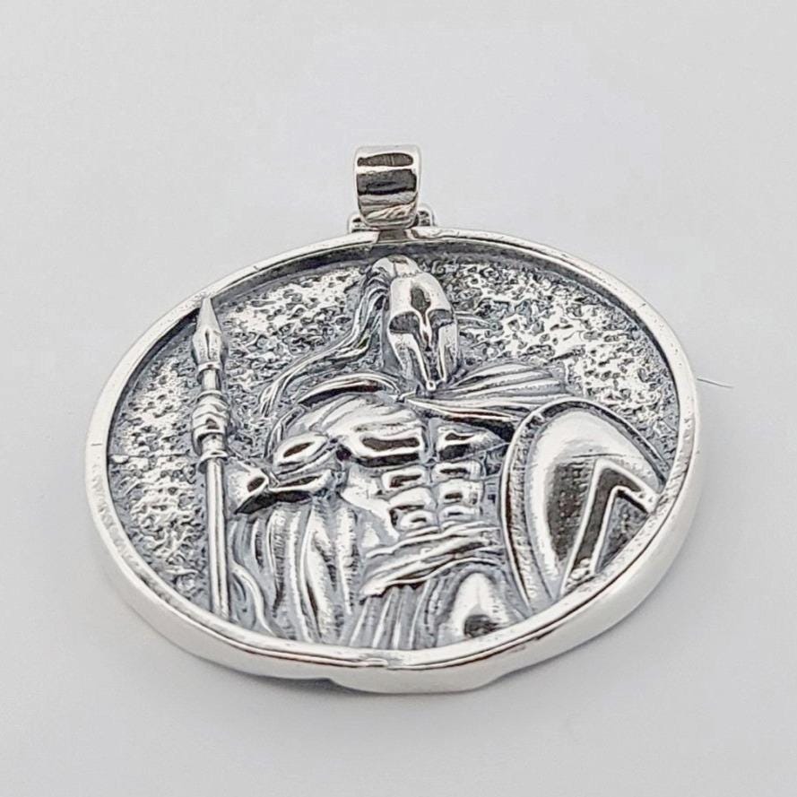 Sterling Silver Spartan Warrior Medallion Pendant: Greek Military Jewelry