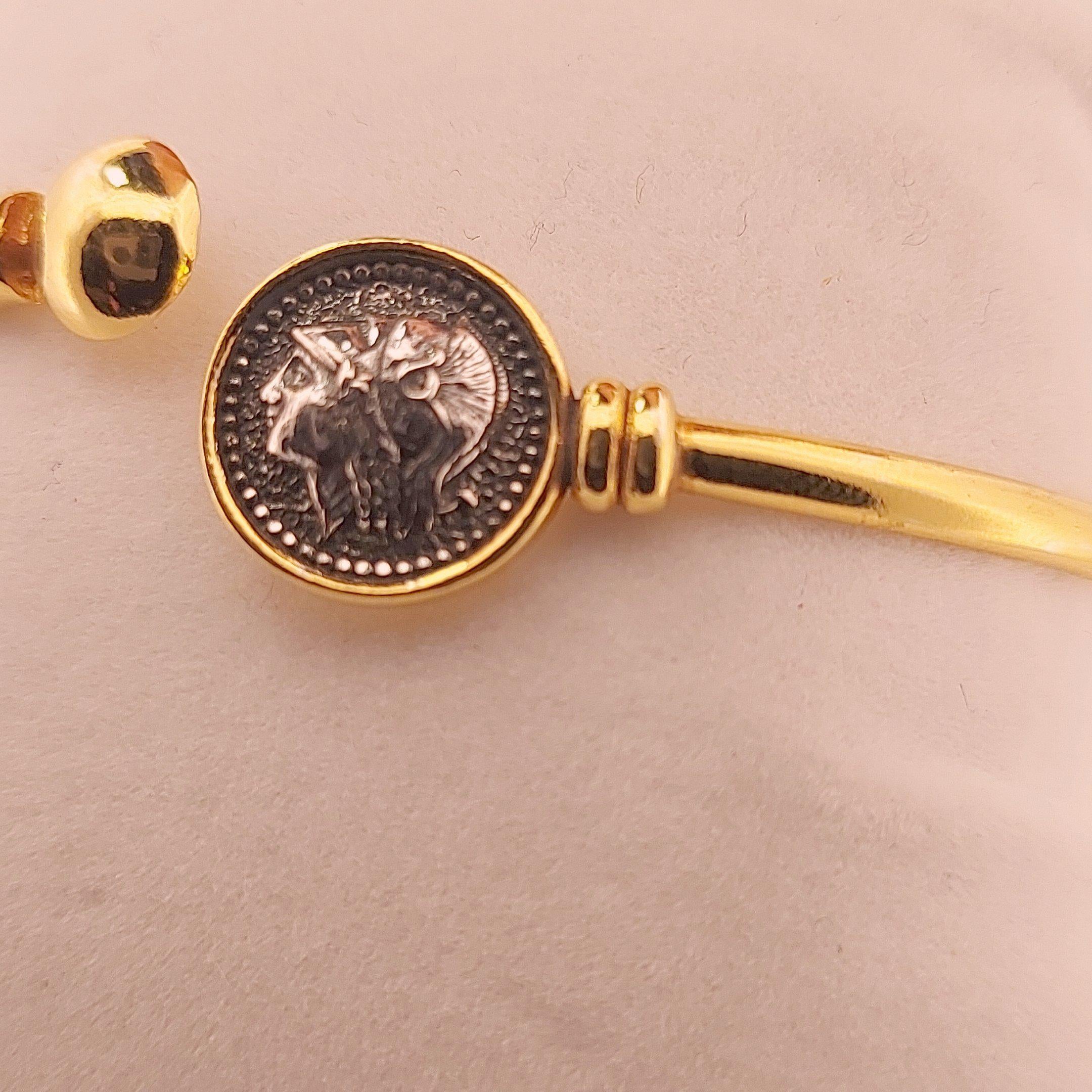Gold Plated Athena Bangle Bracelet: Ancient Greek Coin Medallion