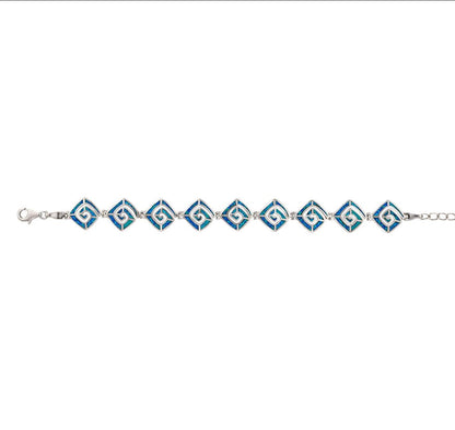 Blue Opal Greek Key Bracelet, Sterling Silver 925, Meander Design Link Bracelet