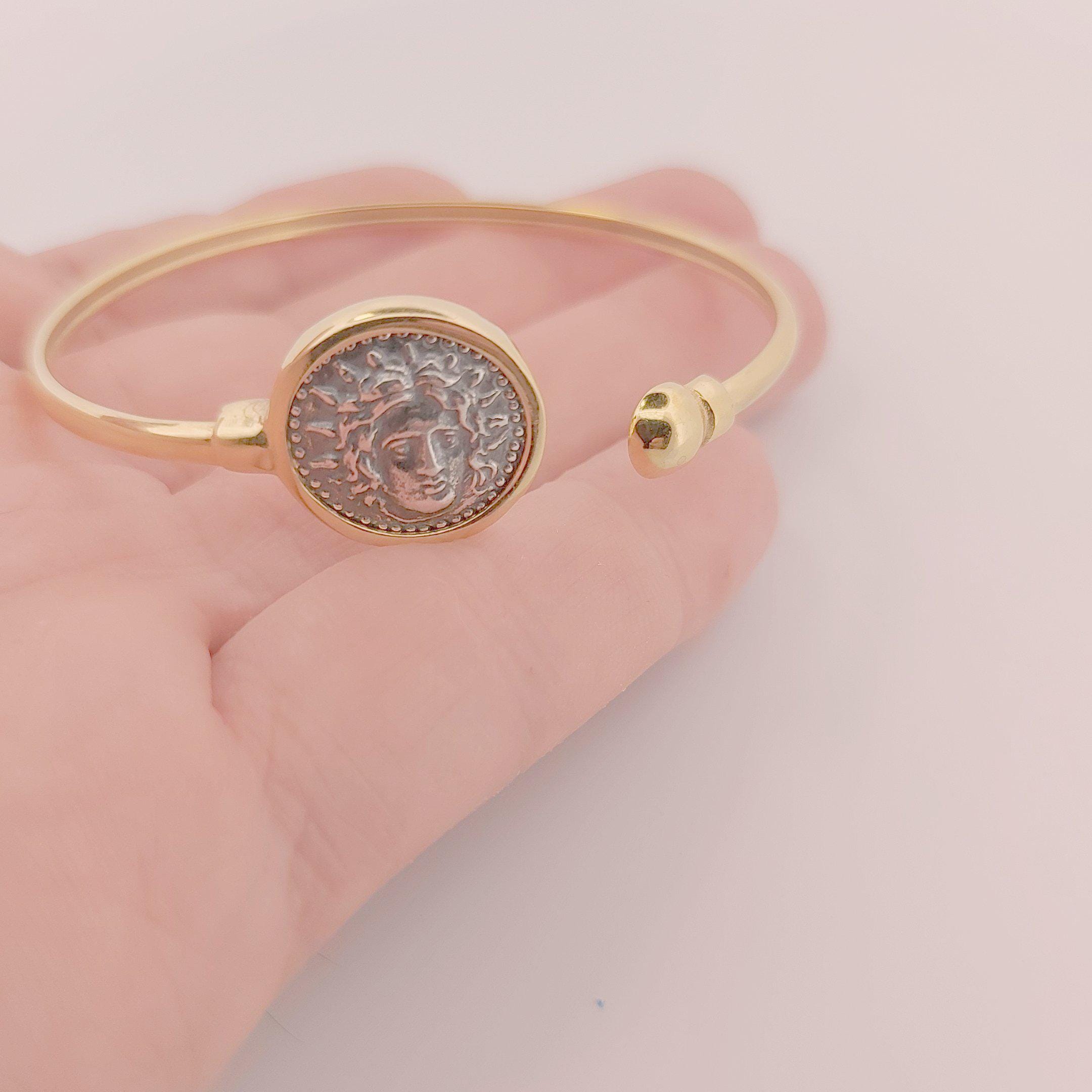 Medusa Bracelet, Silver Gold Plated, Greek Mythology Bangle, Statement Cuff, Mythical Bangle Jewelry