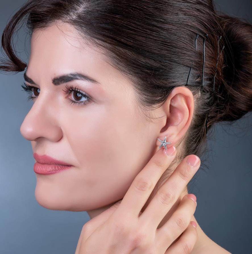Sterling silver starfish stud earrings jewelry