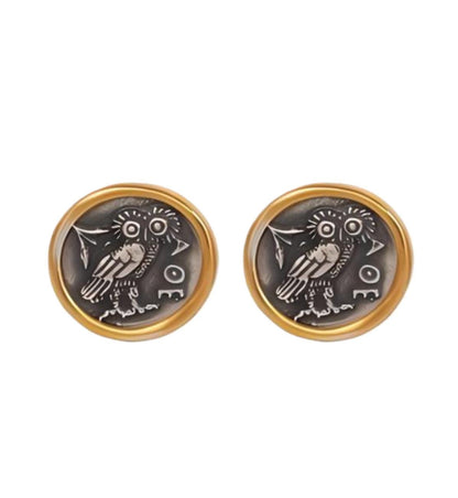 Athenian Owl Coin Cufflinks: Gold & Silver Plated, Ancient Greek Design