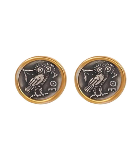 Athenian Owl Coin Cufflinks: Gold & Silver Plated, Ancient Greek Design