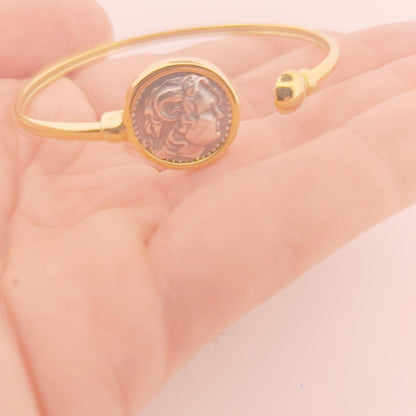 Alexander the Great Bracelet, Silver and Gold Plated, Greek Coin Bangle