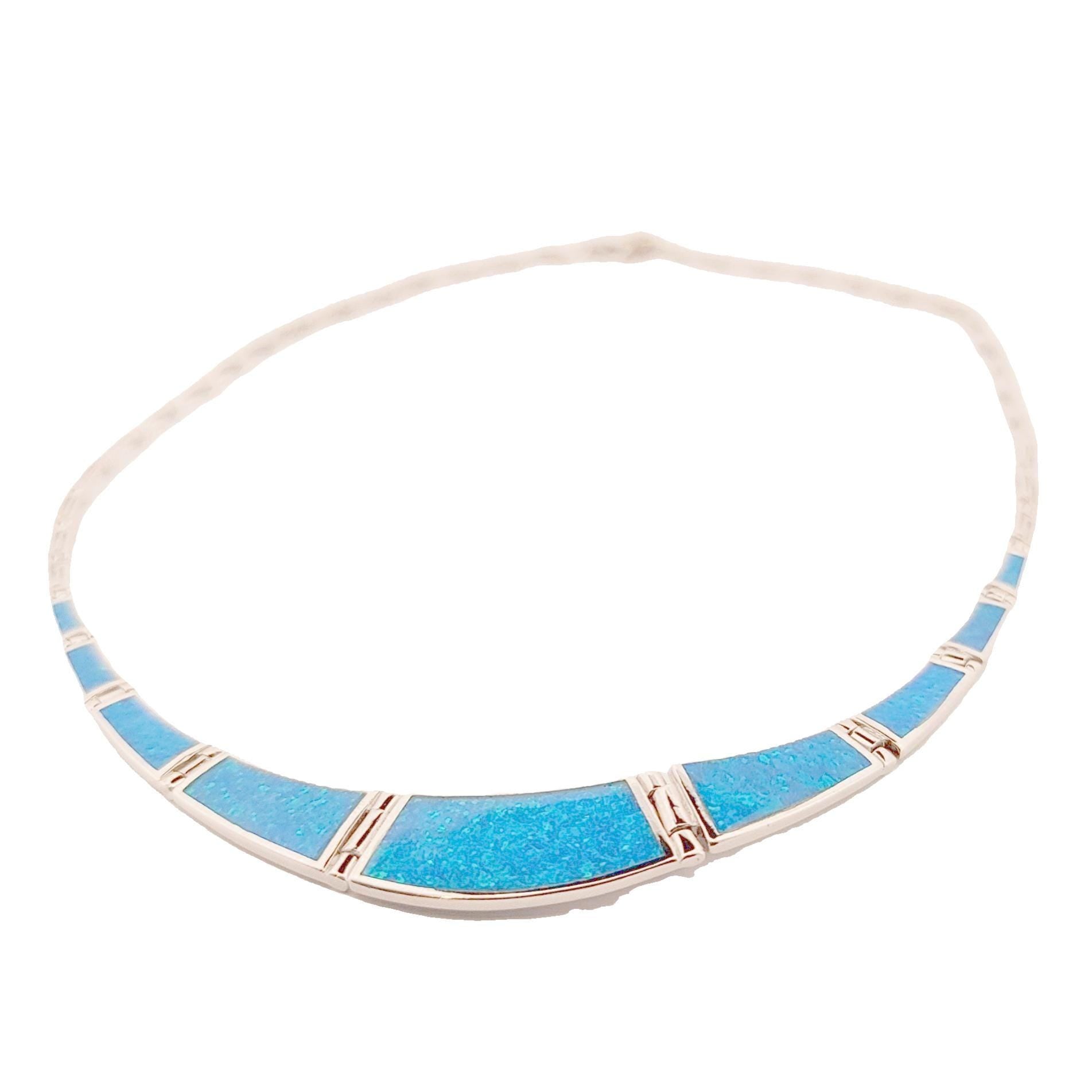 Sterling Silver Blue Opal Collar Necklace, Greek-Inspired Design