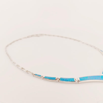 Sterling Silver 925 Blue Opal Collar Necklace, Greek-Inspired Design