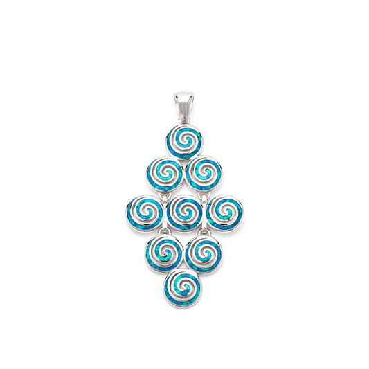 Blue Opal Greek Key Pendant: Meander Design Spiral Charm