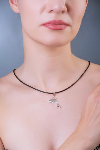 Silver Dolphin Pendant Necklace Sterling Silver Greek Jewelry Ocean Animal Gift